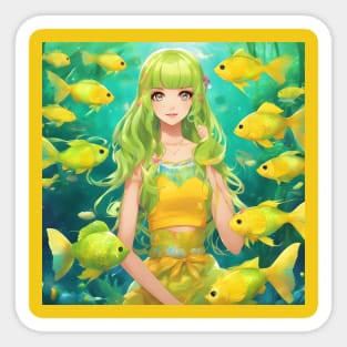 anime girl  collorfull with fish manga Sticker